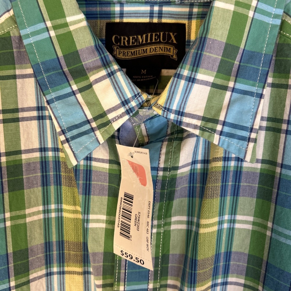 NWT Cremieux‎ mens shirt Size M short sleeve blue and green plaid 100% cotton - Picture 8 of 9